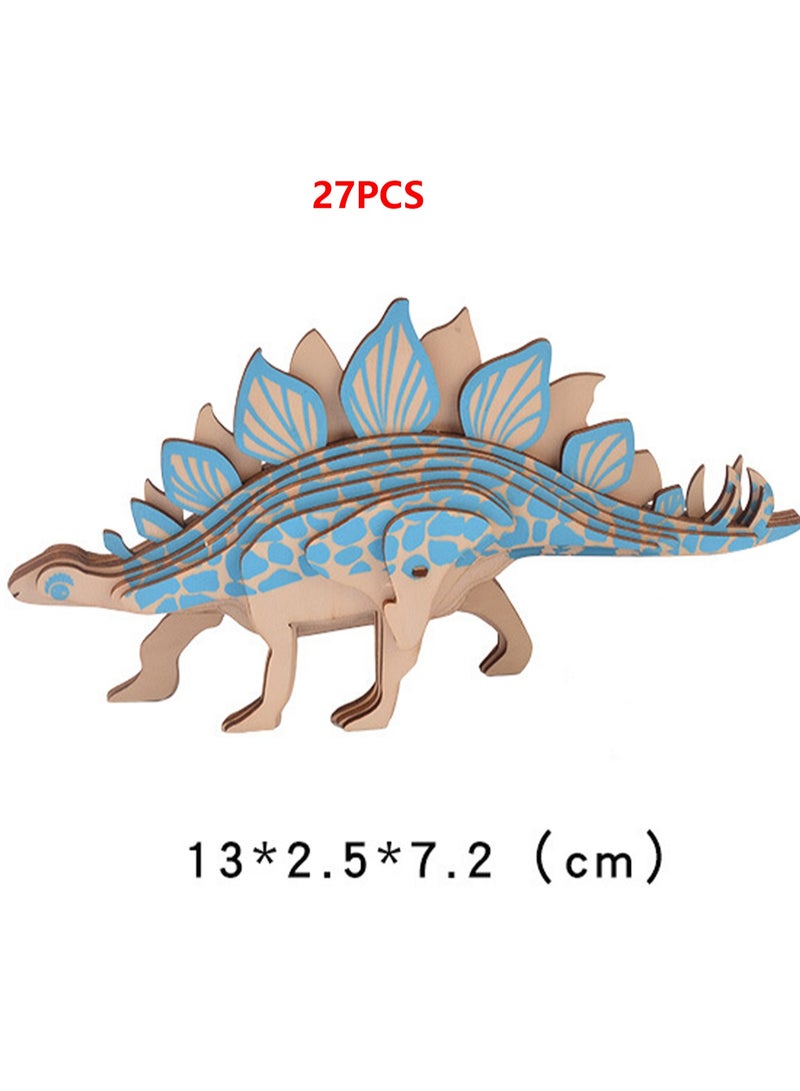 نموذج خشبي ثلاثي الأبعاد تعليمي للأطفال، لعبة ألغاز مصنوعة يدويًا ذاتية التجميع (ستيجوسورس 27 قطعة) - Image 2